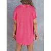 imageAstylish Women Waffle Knit Tops Henley Shirts Short Sleeve V Neck Solid Color Casual TunicRose Red
