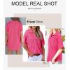 imageAstylish Women Waffle Knit Tops Henley Shirts Short Sleeve V Neck Solid Color Casual TunicRose Red