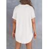 imageAstylish Women Waffle Knit Tops Henley Shirts Short Sleeve V Neck Solid Color Casual TunicWhite