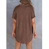 imageAstylish Women Waffle Knit Tops Henley Shirts Short Sleeve V Neck Solid Color Casual TunicX Coffee