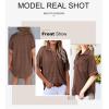 imageAstylish Women Waffle Knit Tops Henley Shirts Short Sleeve V Neck Solid Color Casual TunicX Coffee