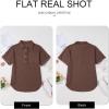 imageAstylish Women Waffle Knit Tops Henley Shirts Short Sleeve V Neck Solid Color Casual TunicX Coffee