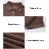 imageAstylish Women Waffle Knit Tops Henley Shirts Short Sleeve V Neck Solid Color Casual TunicX Coffee