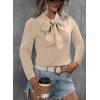 imageAstylish Womens Bow Tie Neck Long Sleeve Dressy Elegant Office Work Blouse Shirt TopsApricot