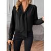 imageAstylish Womens Bow Tie Neck Long Sleeve Dressy Elegant Office Work Blouse Shirt TopsBlack