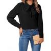 imageAstylish Womens Bow Tie Neck Long Sleeve Dressy Elegant Office Work Blouse Shirt TopsBlack
