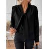 imageAstylish Womens Bow Tie Neck Long Sleeve Dressy Elegant Office Work Blouse Shirt TopsBlack