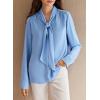 imageAstylish Womens Bow Tie Neck Long Sleeve Dressy Elegant Office Work Blouse Shirt TopsBlue