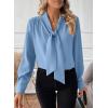 imageAstylish Womens Bow Tie Neck Long Sleeve Dressy Elegant Office Work Blouse Shirt TopsBlue