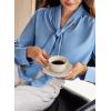 imageAstylish Womens Bow Tie Neck Long Sleeve Dressy Elegant Office Work Blouse Shirt TopsBlue