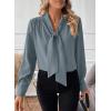 imageAstylish Womens Bow Tie Neck Long Sleeve Dressy Elegant Office Work Blouse Shirt TopsBlue Haze
