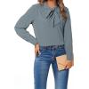 imageAstylish Womens Bow Tie Neck Long Sleeve Dressy Elegant Office Work Blouse Shirt TopsBlue Haze