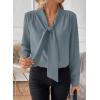 imageAstylish Womens Bow Tie Neck Long Sleeve Dressy Elegant Office Work Blouse Shirt TopsBlue Haze