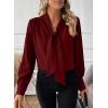 imageAstylish Womens Bow Tie Neck Long Sleeve Dressy Elegant Office Work Blouse Shirt TopsBurgundy