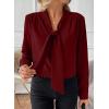 imageAstylish Womens Bow Tie Neck Long Sleeve Dressy Elegant Office Work Blouse Shirt TopsBurgundy