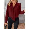 imageAstylish Womens Bow Tie Neck Long Sleeve Dressy Elegant Office Work Blouse Shirt TopsBurgundy