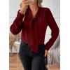 imageAstylish Womens Bow Tie Neck Long Sleeve Dressy Elegant Office Work Blouse Shirt TopsBurgundy