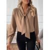 imageAstylish Womens Bow Tie Neck Long Sleeve Dressy Elegant Office Work Blouse Shirt TopsCamel