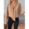 imageAstylish Womens Bow Tie Neck Long Sleeve Dressy Elegant Office Work Blouse Shirt TopsCamel