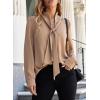 imageAstylish Womens Bow Tie Neck Long Sleeve Dressy Elegant Office Work Blouse Shirt TopsCamel