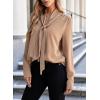 imageAstylish Womens Bow Tie Neck Long Sleeve Dressy Elegant Office Work Blouse Shirt TopsCamel