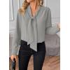 imageAstylish Womens Bow Tie Neck Long Sleeve Dressy Elegant Office Work Blouse Shirt TopsGray