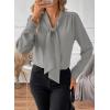 imageAstylish Womens Bow Tie Neck Long Sleeve Dressy Elegant Office Work Blouse Shirt TopsGray