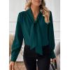 imageAstylish Womens Bow Tie Neck Long Sleeve Dressy Elegant Office Work Blouse Shirt TopsSea Green