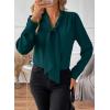 imageAstylish Womens Bow Tie Neck Long Sleeve Dressy Elegant Office Work Blouse Shirt TopsSea Green