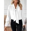 imageAstylish Womens Bow Tie Neck Long Sleeve Dressy Elegant Office Work Blouse Shirt TopsWhite