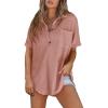 imageAstylish Women Waffle Knit Tops Henley Shirts Short Sleeve V Neck Solid Color Casual TunicX Dusty Pink