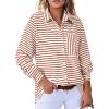 imageAstylish Womens 2025 Cute Striped Waffle Oversized Stretchy Long Sleeve Shirts Soft Collared V Neck Button Up Blouses TopsFiery Red
