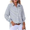 imageAstylish Womens 2025 Cute Striped Waffle Oversized Stretchy Long Sleeve Shirts Soft Collared V Neck Button Up Blouses TopsNavy Blue