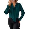 imageAstylish Womens Bow Tie Neck Long Sleeve Dressy Elegant Office Work Blouse Shirt TopsSea Green