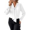 imageAstylish Womens Bow Tie Neck Long Sleeve Dressy Elegant Office Work Blouse Shirt TopsWhite