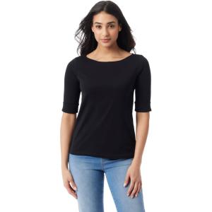 imageGloria Vanderbilt Womens Alanis Boat Neck Knit Tee Shirt with Elbow Sleeves StandardBlack