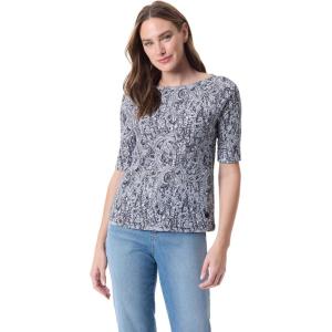 imageGloria Vanderbilt Womens Alanis Boat Neck Knit Tee Shirt with Elbow Sleeves StandardBlack Paisley Arabesque