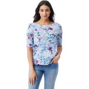 imageGloria Vanderbilt Womens Alanis Boat Neck Knit Tee Shirt with Elbow Sleeves StandardDreamy Blue  Toscana Floral