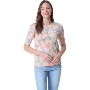 imageGloria Vanderbilt Womens Alanis Boat Neck Knit Tee Shirt with Elbow Sleeves StandardGuava Ice  Brushed Jardin