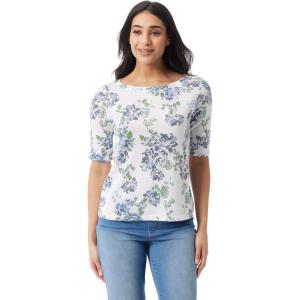 imageGloria Vanderbilt Womens Alanis Boat Neck Knit Tee Shirt with Elbow Sleeves StandardMulti White Oleander Garden