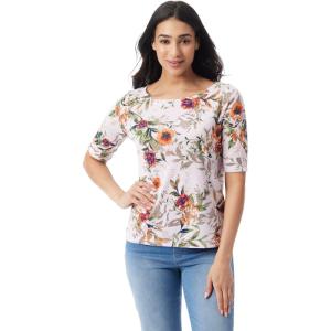 imageGloria Vanderbilt Womens Alanis Boat Neck Knit Tee Shirt with Elbow Sleeves StandardSoft Peony Toscana Floral
