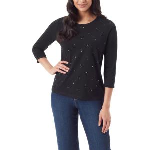 imageGloria Vanderbilt Womens Amanda 34 Sleeve Soft Knit Top StandardBlack  Glitz