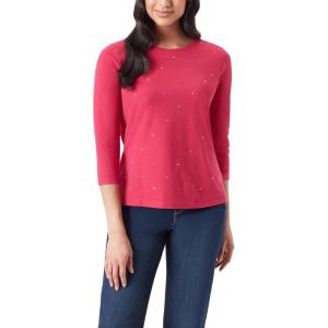 imageGloria Vanderbilt Womens Amanda 34 Sleeve Soft Knit Top StandardPink Aster  Glitz