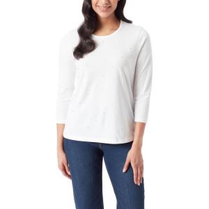 imageGloria Vanderbilt Womens Amanda 34 Sleeve Soft Knit Top StandardVintage White  Glitz