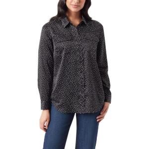 imageGloria Vanderbilt Womens Devyn Chest Pocket Button Down Long Sleeve Shirt StandardBlack  Scattered Dot