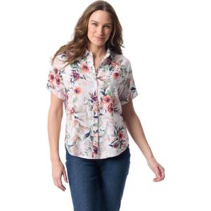 imageGloria Vanderbilt Womens Daisy Short Sleeve HighLow Button Down Shirt StandardMulti White  Toscana Floral