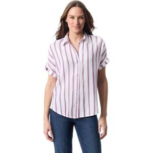 imageGloria Vanderbilt Womens Daisy Short Sleeve HighLow Button Down Shirt StandardVintage White  Metropolitan Stripe