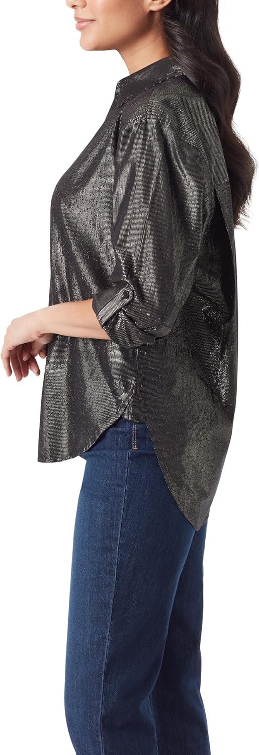 imageGloria Vanderbilt Womens Amanda Oversized Button Down Shirt with Rolltab SleevesBlack Lurex