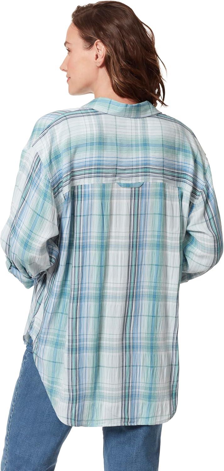 imageGloria Vanderbilt Womens Amanda Oversized Button Down Shirt with Rolltab SleevesBlue Breeze Spectra Plaid