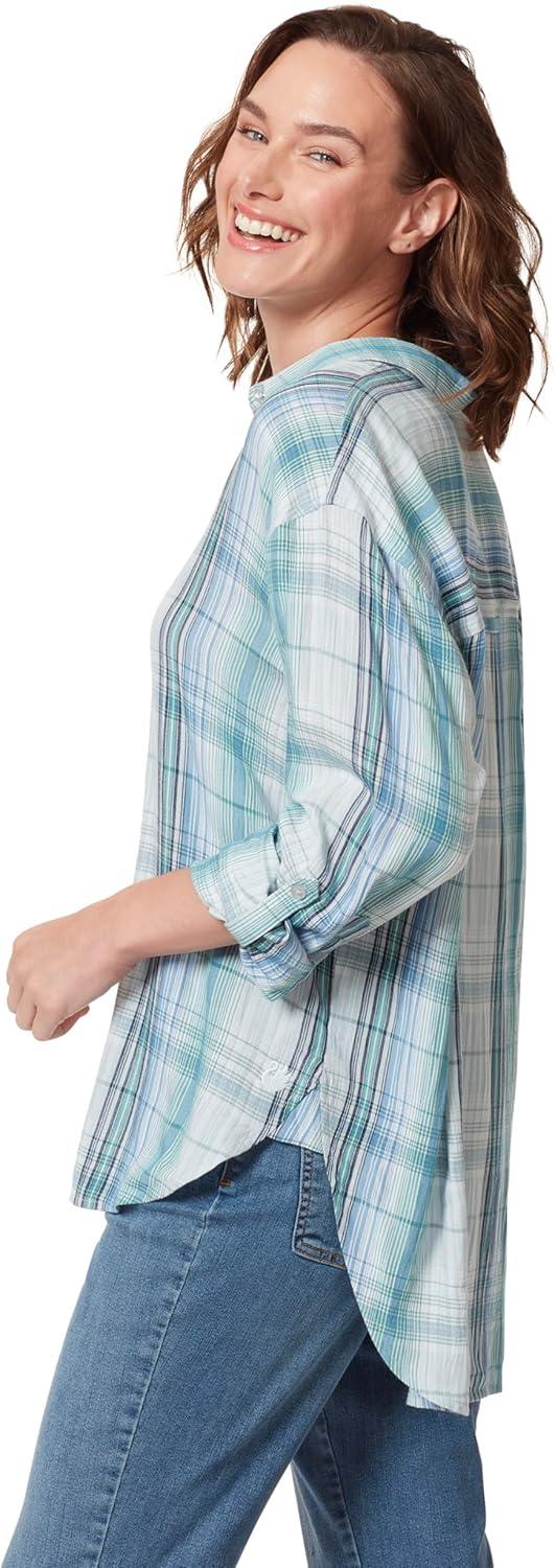 imageGloria Vanderbilt Womens Amanda Oversized Button Down Shirt with Rolltab SleevesBlue Breeze Spectra Plaid
